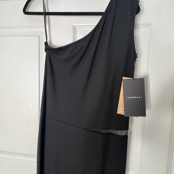 NWT Marcella Elegant Black One-Shoulder Maxi Dress Sz L Cocktail Evening Party - Picture 8 of 14